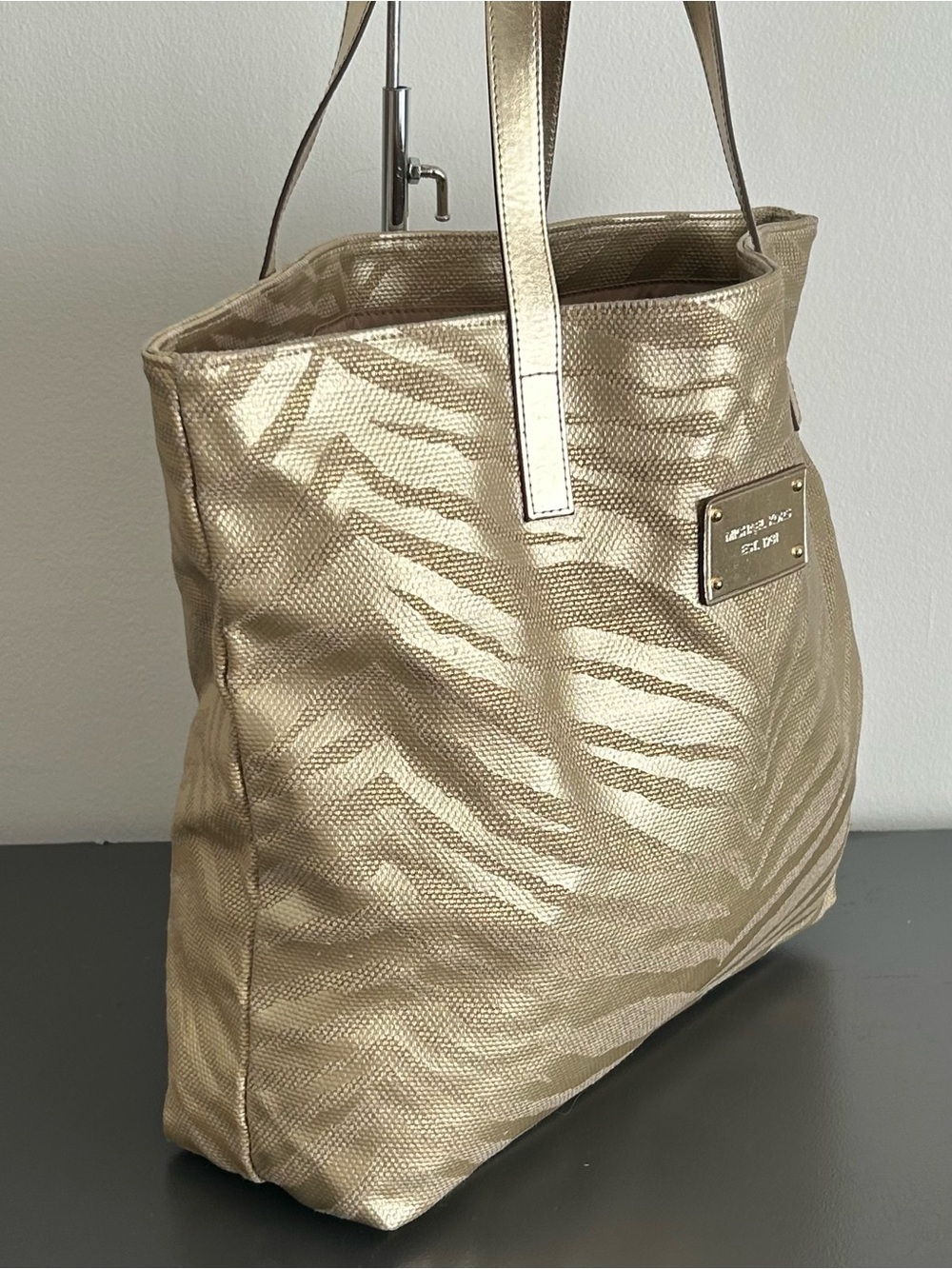 Michael Kors Metallic Gold Zebra Print Tote Shoulder Bag Large Purse - Picture 5 of 12